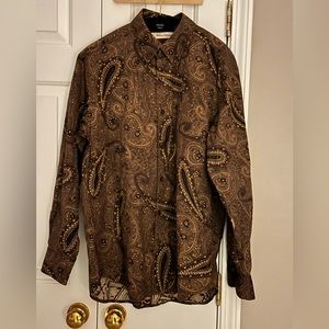 Tommy Bahama Brown Paisley Button Front Shirt M